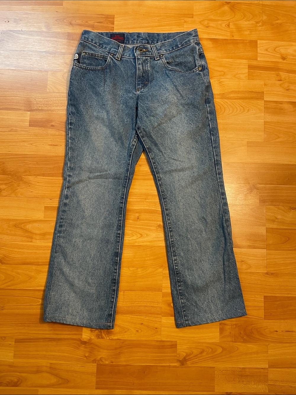 Vintage 90s Can't Bust Em Lee Dungarees Flare Light Wash Jeans